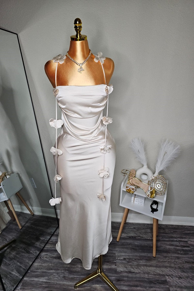 Ciara 3-D Flowers Dress - Beige